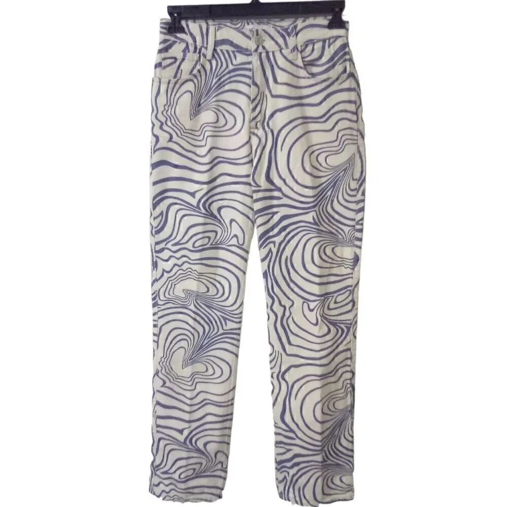Zara swirl printed straight leg high waist 5 pocket jeans size 4
